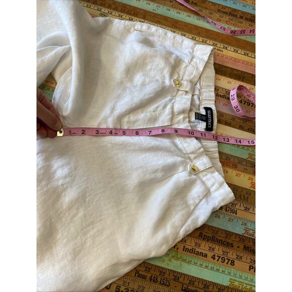 Ellen Tracy Women’s 100% Linen Wide Leg Crop Pant Size S White Pockets Boho - Picture 10 of 13